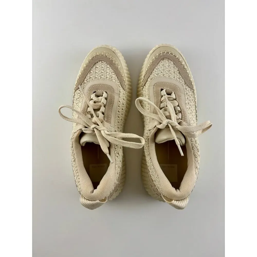 Dolce Vita Ivory Knit Sneakers Womens 7.5 Platform Lace Up Casual Shoes